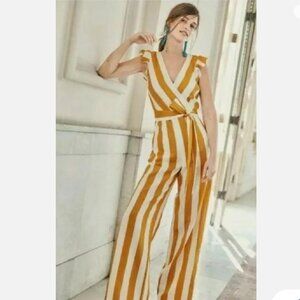 Boden Jumpsuit Mustard Yellow Striped Mila Wide Legged Linen (Women Size 6)